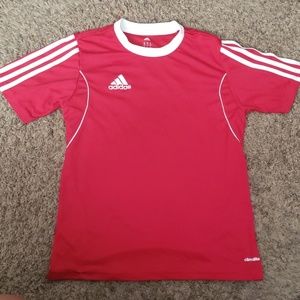 ⭐ Adidas 3 Stripe Red Top Size YL Girls or Boys